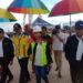 Menteri BUMN Rini Soemarno bersama pejabat lainnya saat meninjau kesiapan tol ruas 215 Way Kenanga Tubaba, Jumat (24/5/2019). (Foto: Lampost/Ahmad Sobirin)