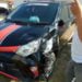 RINGSEK. Mobil Calya berwarna hitam yang diamankan Polsek  Tulangbawang Tengah usai terlibat tabrakan maut dengan sepeda motor di depan kantor kecamatan Tulangbawang Tengah, Jumat (19/7). Tabrakan mengakibatkan pegawai honorer kecamatan setempat meninggal dunia. (LAMPUNG POST/AHMAD SOBIRIN)