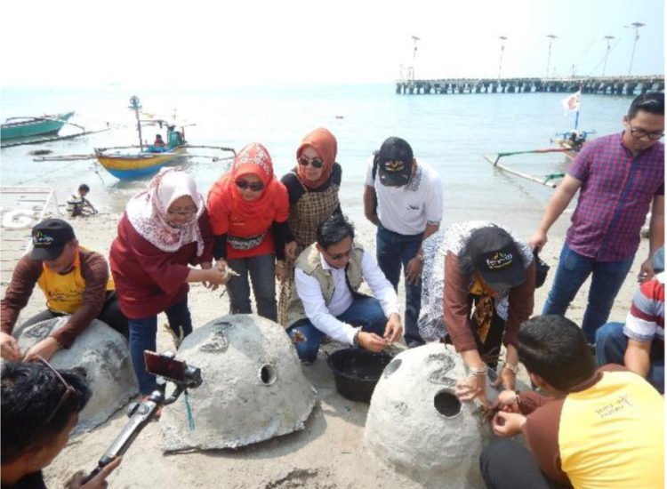 TRANSPLANTRASI TERUMBU KARANG. Tim Australia Grant Scheme-Unila melakukan transplantasi terumbu karang di Pulau Sebesi, baru-baru ini. (ISTIMEWA)