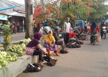 PERMINTAAN NAIK. Pedagang ayam menjamur menjajakan dagangannya di pelataran parkir Pasar Sentral Kotabumi, Jumat (9/8). Permintaan ayam meningkat menjelang Iduladha. (LAMPUNG POST/YUDHI HARDIYANTO)
