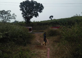 PETUGAS DAMKAR. Petugas pemadam kebakaran Kabupaten Lampung Selatan berusaha menarik selang untuk memadamkan api yang membakar semak belukar di belakang eks Hotel 56 Kalianda, Lampung Selatan, Selasa (27/8). Hingga akhir bulan Agustus tahun 2019, terjadi kebakaran 38 kali di Lampung Selatan.
(DOK DAMKAR LAMSEL)