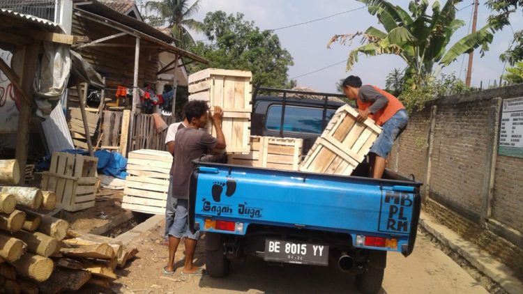 PERAJIN KAYU KARET. Suwarno, perajin peti kayu karet, warga Desa Bandar Kagungan Raya, Kecamatan Abung Semuli, Lampung Utara, di bengkel kerjanya, menyusun peti sebelum dikirim ke pelanggannya, pengepul hasil bumi di Kabupaten Lampung Barat, Minggu (22/9).
LAMPUNG POST/YUDHI HARDIYANTO