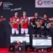 PODIUM. Kevin Sanjaya Sukamuljo/Marcus Fernaldi Gideon dan Hendra Setiawan/Mohammad Ahsan menempati podium Denmark Open 2019 pada Minggu (20/10).(DOK. PBSI)