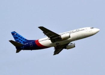 Pesawat Boeing 737-500 Sriwijaya Air. (MI/SUSANTO)
