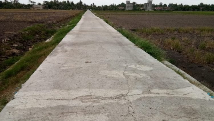 Jalan beton retak di Desa Badanhurip, Lamsel. Lampost.co/Armansyah