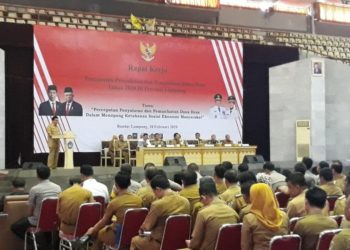 Rapat Kerja Percepatan Penyaluran dan Pengelolaan Dana Desa Tahun 2020 di GSG Unila, Bandar Lampung, Selasa 18 Februari 2020. Lampost/Triyadi Isworo