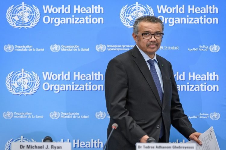 Dirjen WHO Tedros Adhanom Ghebreyesus dalam konferensi pers terkait virus korona COVID-19 di Jenewa, Swiss, 24 Februari 2020. (Foto: AFP/FABRICE COFFRINI)