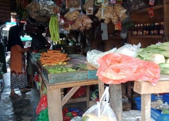 SEPI. Suasana pasar tempel Rajabasa, Bandar Lampung, Senin (13/4). Wabah Covid-19 membuat para pedagang dan pembeli mengurangi aktivitasnya.
(LAMPUNG POST/APRIESTI LIANTIAN)