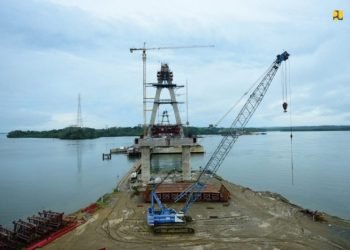 Pembangunan Jembatan Pulau Balang II. ANTARA/HO Kementerian PUPR. Antara
