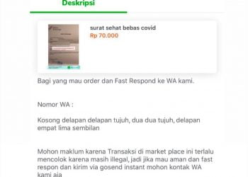 Surat Bebas Covid Dijajakan di Medsos