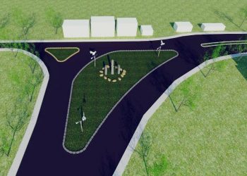 DESAIN. Desain Tugu Simpangtiga, Panaragan, Tulangbawang Barat, yang diminta tokoh masyarakat setempat untuk ditinjau, Rabu (22/7). DOK