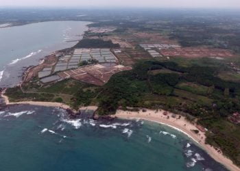 LARANG PENEBANGAN MANGROVE. Suasana pesisir pantai di Kalianda, Lampung Selatan, yang dijadikan tambak beberapa waktu yang lalu. Menteri Kelautan dan Perikanan Edhy Prabowo menegaskan tidak akan ada lagi penebangan hutan mangrove untuk dialihfungsikan menjadi kawasan tambak budi daya. n DOK LAMPUNG POST
