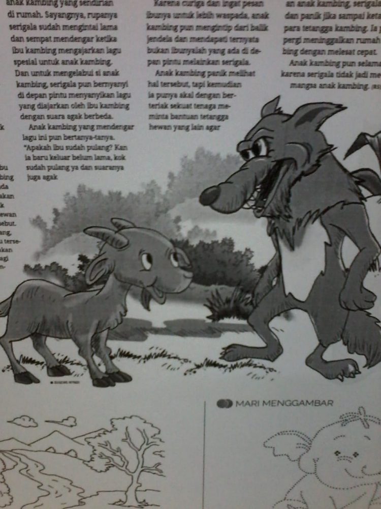 Ilustrasi dongeng Anak Kambing yang cerdik. (LAMPUNG POST/SUGENG RIYADI)