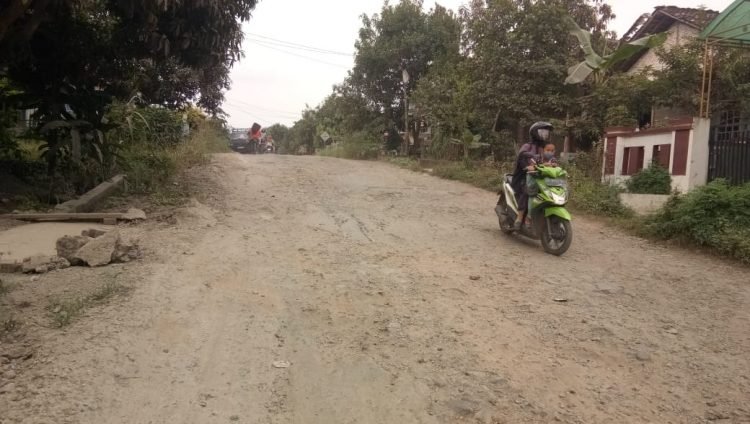 JALAN MEMPRIHATINKAN. Kondisi jalan poros di Desa Sukaraja, Kecamatan Palas, Lampung Selatan, yang kian memprihatinkan, Selasa (13/10). LAMPUNG POST/ARMANSYAH