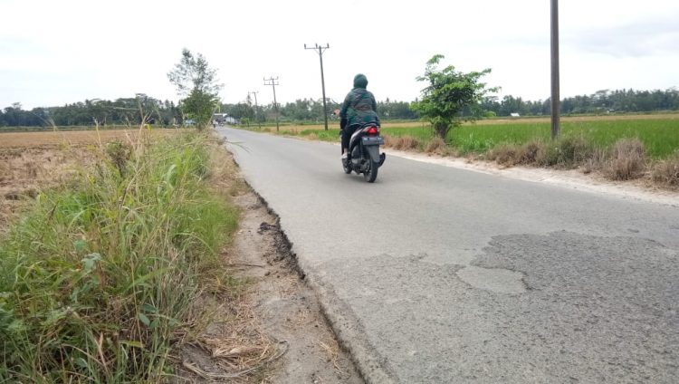 JALAN POROS. Pengendara sepeda motor melintasi ruas jalan poros Kecamatan Sragi, Lamsel, tepat di Desa Baktirasa, Jumat (23/10). n LAMPUNG POST/ARMANSYAH