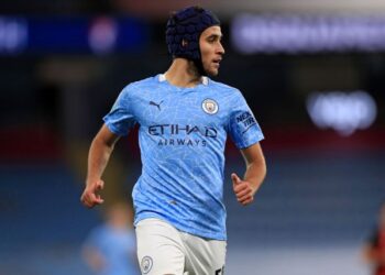 Manchester City's Spanish defender Eric Garcia is pictured during the English League Cup third round football match between Manchester City and Bournemouth at the Etihad Stadium in Manchester, north-west of England, on September 24, 2020. (Photo by MIKE EGERTON / POOL / AFP) / RESTRICTED TO EDITORIAL USE. No use with unauthorized audio, video, data, fixture lists, club/league logos or 'live' services. Online in-match use limited to 120 images. An additional 40 images may be used in extra time. No video emulation. Social media in-match use limited to 120 images. An additional 40 images may be used in extra time. No use in betting publications, games or single club/league/player publications. /