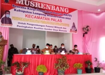 Camat Palas Rika Wati memaparkan realisasi pembangunan di 2020 saat Musrenbang Kecamatan Palas, Lampung Selatan, Senin (22/2).
LAMPUNG POST/ARMANSYAH