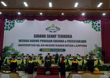 UIN Raden Intan mewisudakan 999 mahasiswa yang dilaksanakan secara daring dari rumah masing-masing wisudawan dalam sidang senat terbuka wisuda periode I, Kamis (20/5). Pada kesempatan itu, Rektor Prof KH Moh Mukri berharap para lulusan bisa memberikan kontribusi membangun negeri.
ISTIMEWA