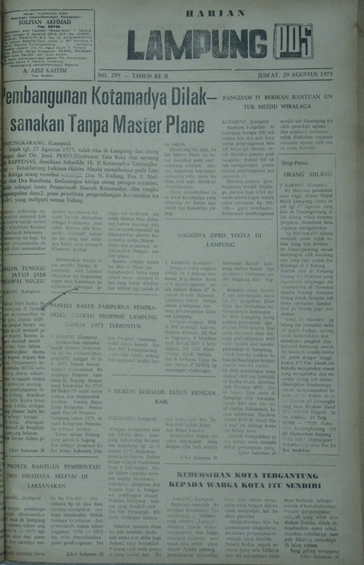 Lampung Post edisi Jumat, 29 Agustus 1975
