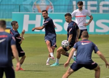 Para pemain Kroasia dalam sesi latihan. (AFP/DAMIR SENCAR)