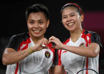 Ganda putri Indonesia Greysia Polii/Apriyani Rahayu. (AFP PHOTO)