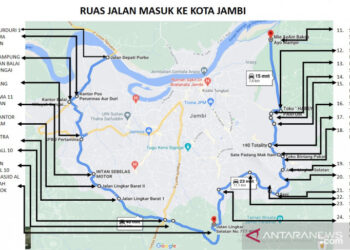 Tabel lokasi titik penyekatan yang akan diberlakukkan pada Senin, 23 Agustus 2021 untuk wilayah Kota Jambi. (ANTARA/Ho)