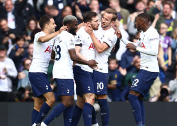 Selebrasi gol para pemain Tottenham Hotspur.
(ANTARA/REUTERS/DAVID KLEIN)