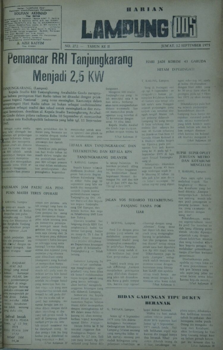 Lampung Post edisi Jumat, 12 September 1975