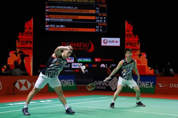 Ganda putra Indonesia Marcus Fernaldi Gideon (kiri) dan Kevin Sanjaya Sukamuljo.Humas PBSI