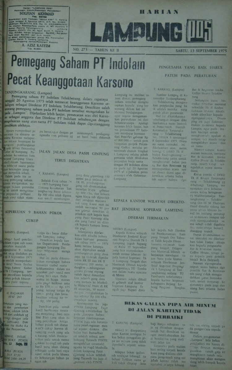Lampung Post edisi Sabtu, 13 September 1975