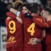 LAGA SERIE A. Pemain AS Roma melakukan selebrasi usai mencetak gol ke gawang Spezia di laga Serie A.
AFP/FILIPPO MONTEFORTE