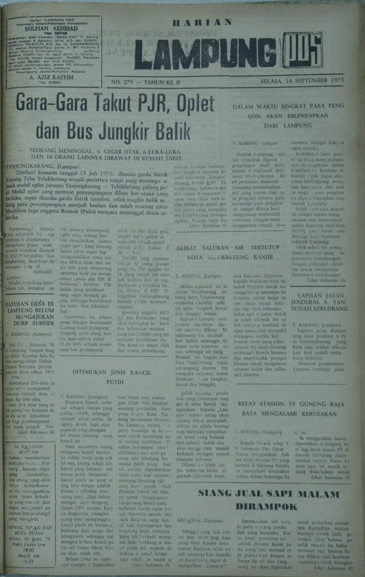 Lampung Post edisi Selasa, 16 September 1975