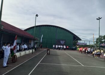 Pembukaan ajang Sirkuit Tenis Junior Seri 3 Kota Metro sekaligus pengukuhan pengurus Pelti Metro periode 2021-2026, Sabtu, 18 Desember 2021. (Lampost.co/Bambang Pamungkas)