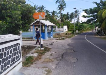 Rambu jalur evakuasi di Dusun Ujau, Desa Rajabasa, Kecamatan Rajabasa, Lampung Selatan. (Dok. Lampost)