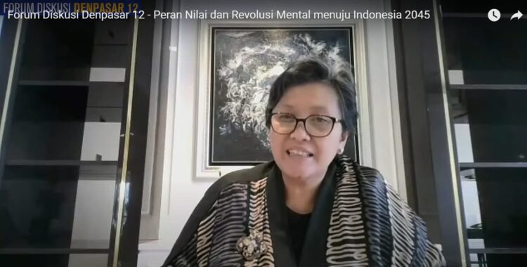 Wakil Ketua MPR RI Lestari Moerdijat saat membuka diskusi daring bertema Peran Nilai dan Revolusi Mental menuju Indonesia 2045 yang digelar Forum Diskusi Denpasar 12, Rabu (2/2).