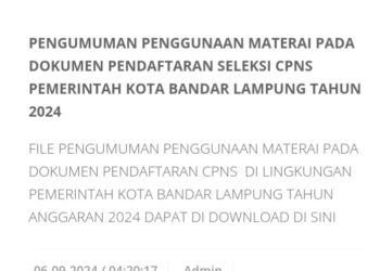 Pengumuman penerimaan Calon Pegawai Negeri Sipil (CPNS) di Pemkot Bandar Lampung di website BKD setempat. (Dok. Lampung Post)