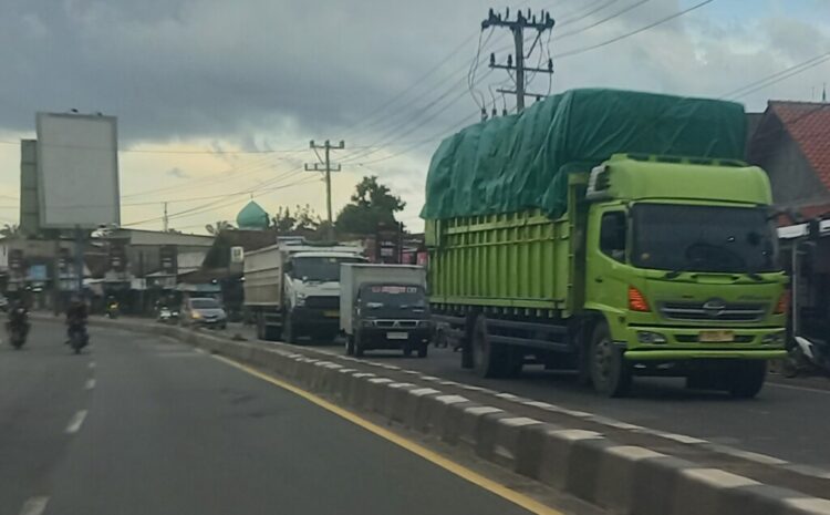 PENGAWASAN KENDARAAN ODOL. Kendaraan melintas di Jalan Lintas Sumatera Natar Lampung Selatan beberapa waktu yang lalu. Dinas Perhubungan (Dishub) Provinsi Lampung terus masifkan pengawasan pada kendaraan over dimention over load (Odol) yang melintas di Provinsi Lampung. LAMPUNG POST / HENDRIVAN GUMALA