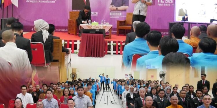 Kuliah umum bertema literasi keuangan dan dunia perbankan pada Selasa, 12 Mei 2026, di Hall Lantai 1 Kampus STIAB Jinarakkhita Lampung.