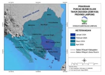 Sebagian Wilayah Lampung Masuk Puncak Musim Hujan pada Januari 2024