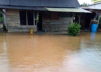 Warga Kampung Cabang, Kecamatan Bandarsurabaya, Lampung Tengah, terendam banjir dalam dua hari terakhir, sejak Sabtu hingga Minggu, 3 Maret 2024.