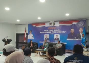 Diskusi bertajuk "Publisher Rights Harapan Baru Pers Bermutu di Balai Wartawan PWI Lampung, Senin, 25 Maret 2024.