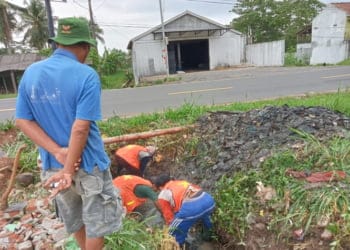 Sampah di Gorong-gorong Jalinsum KM 66 Belambangan Dibersihkan