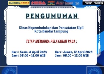 Jadwal kerja pelayanan adminduk Disdukcapil Bandar Lampung. Dok Disdukcapil