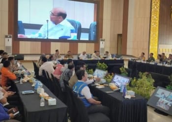 Rapat Koordinasi Penanganan Arus Balik Mudik Idulfitri 1445 H di GSG Presisi Polda Lampung pada Jumat, 12 April 2024.
