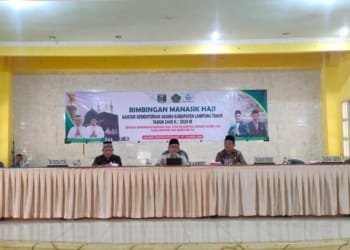 Manasik haji kabupaten Lampung Timur di Islamic Center Kecamatan Sukadana, Rabu, 17 April 2024.