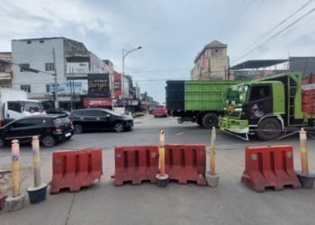Penutupan sejumlah jalur untuk mengantisipasi kepadatan arus mudik di Lampung Tengah. Lampost.co/Raeza Handanny Agutira