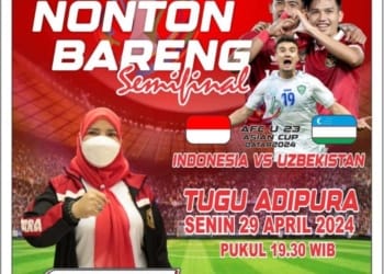 Nobar Timnas U23 di Tugu Adipura, Pemkot Siapkan Doorprize