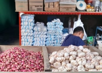 Pedagang bawang di pasar sekitar Bandar Lampung. Lampost.co/PKL