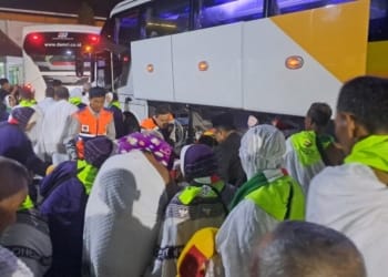 Pelepasan jemaah haji Lampung. Lampost.co/Andre Prasetyo Nugroho.