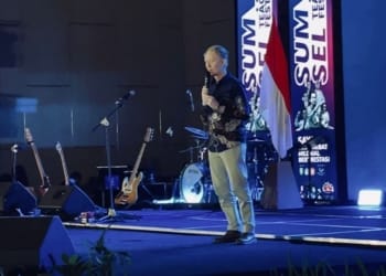 Pemimpin Redaksi Lampung Post, Abdul Gafur, saat SumSel Teacher Fest 2024 di Palembang, Sumatera Selatan, Senin, 10 Juni 2024. Lampost.co/Kharisma Christy